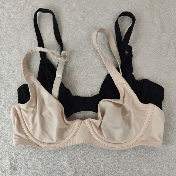 Cuup Lot of 2 Demi Bras Size 32B Beige Black Unlined Underwire Adjustable Straps - Picture 1 of 7